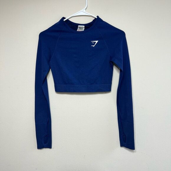 Gymshark Tops - Gymshark Vital Seamless Blue Long Sleeve Crop Top Small Women